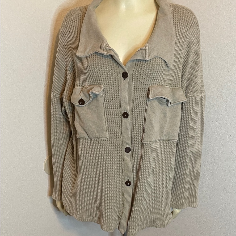 BUCKETLIST Beige Button-Up Blouse
